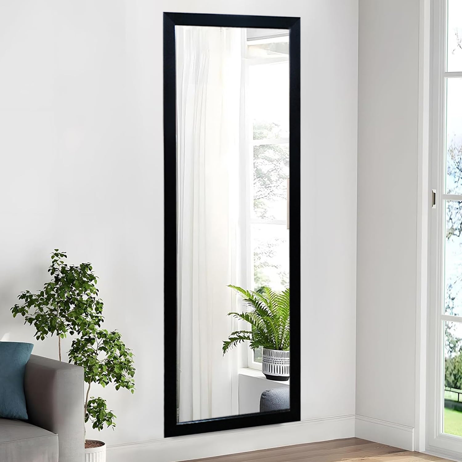 KAEVION Rectangular 5.25 Feet Full-Length Waterproof PVC Wooden Frame Wall Hanging Mirror | Wall Mirror | Home Decor Wall Mounted Mirror for Bedroom Living-Room Vanity Farmhouse