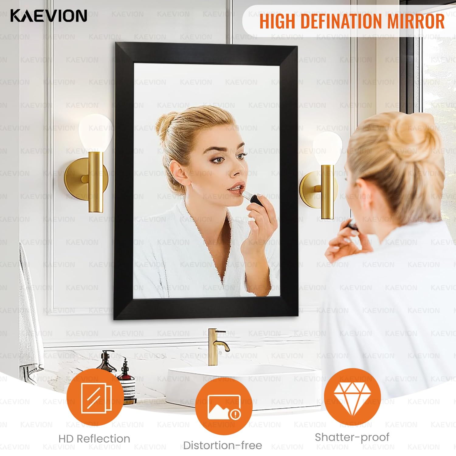 KAEVION Rectangle 3 Feet Wall Hanging Framed HD Mirror | Horizontal & Vertical Wall Mounted Makeup Mirror for Bathroom, Bedroom, Hotels, Beauty Salon