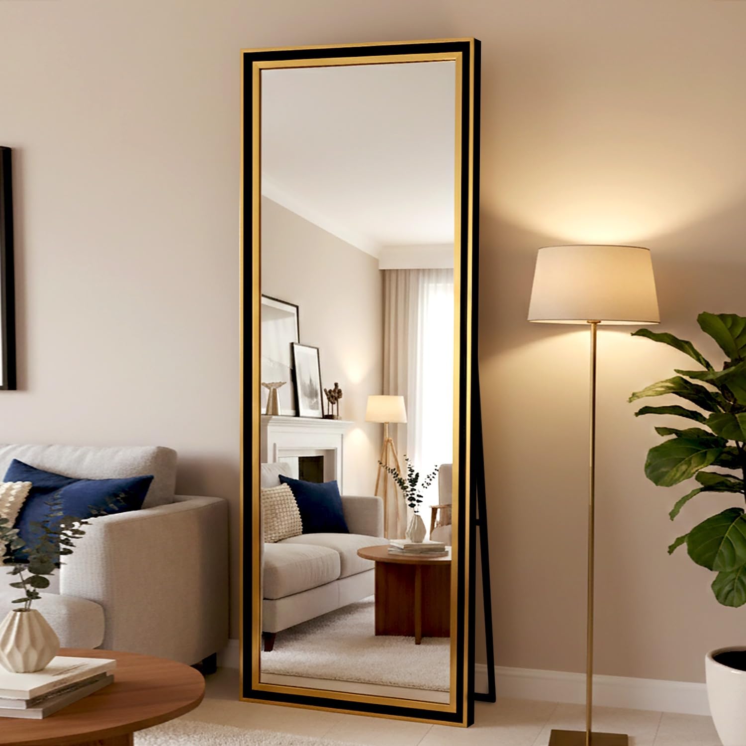 Kaevion Premium Luxury Full lenght Stand Mirror Golden Black