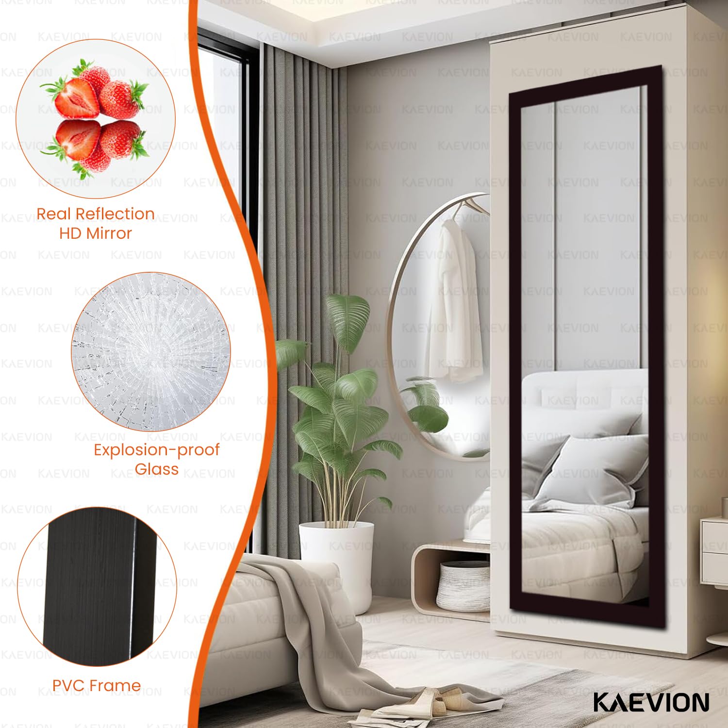 KAEVION Rectangular 5.25 Feet Brown Full-Length Waterproof PVC Wooden Frame Wall Hanging Mirror | Wall Mirror | Home Decor Wall Mounted Mirror for Bedroom Living-Room Vanity Farmhouse