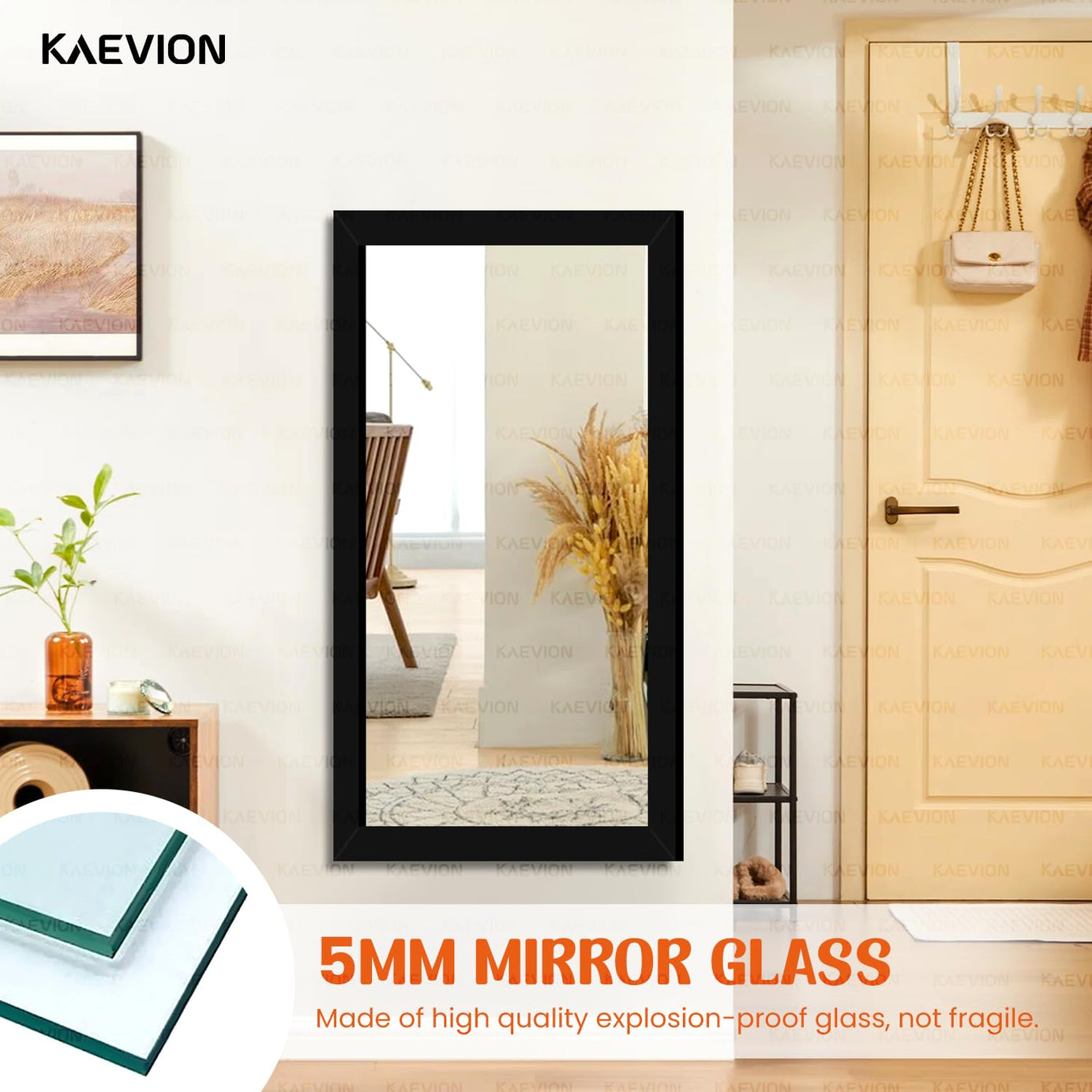 KAEVION Wall Hanging 3ft Waterproof PVC Framed Mirror | Wall Mirror for Bedroom or Bathroom | Home Decor Wall Mounted Mirror for Bedroom Living-Room Vanity Farmhouse| Wash Room Mirror for Wall