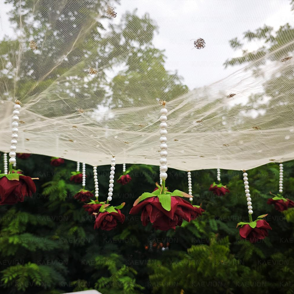 Kaevion Floral Net Bridal Chadar | Artificial Flower Odhani for Brides Mehendi, Haldi, Roka and Sangeet Function