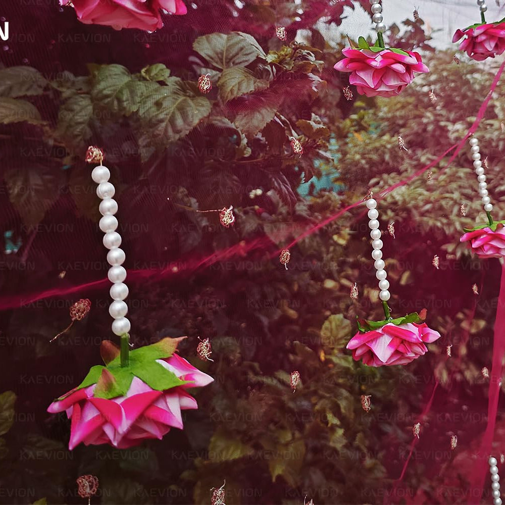 Kaevion Floral Net Bridal Chadar | Artificial Flower Odhani for Brides Mehendi, Haldi, Roka and Sangeet Function