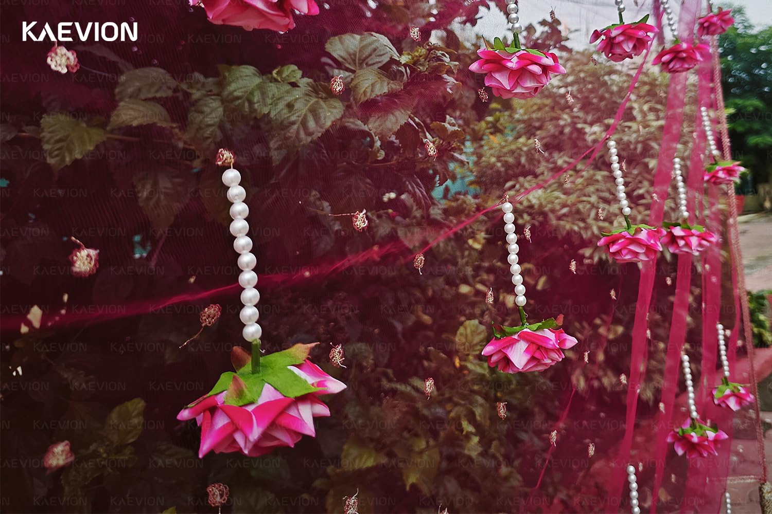 Kaevion Floral Net Bridal Chadar | Artificial Flower Odhani for Brides Mehendi, Haldi, Roka and Sangeet Function