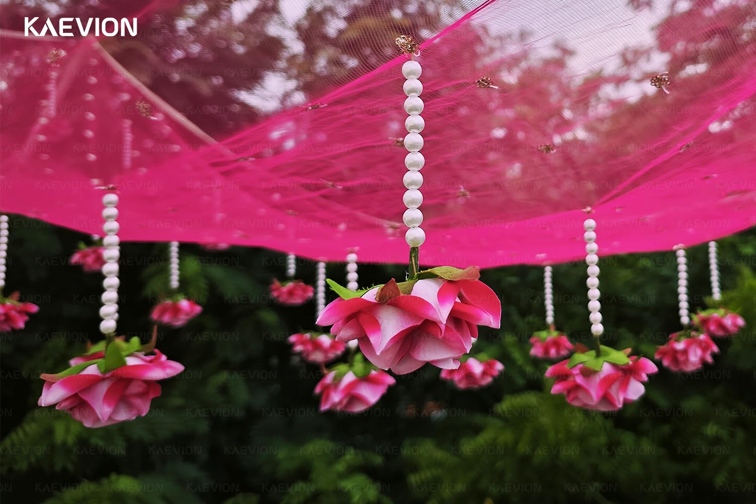 Kaevion Floral Net Bridal Chadar | Artificial Flower Odhani for Brides Mehendi, Haldi, Roka and Sangeet Function