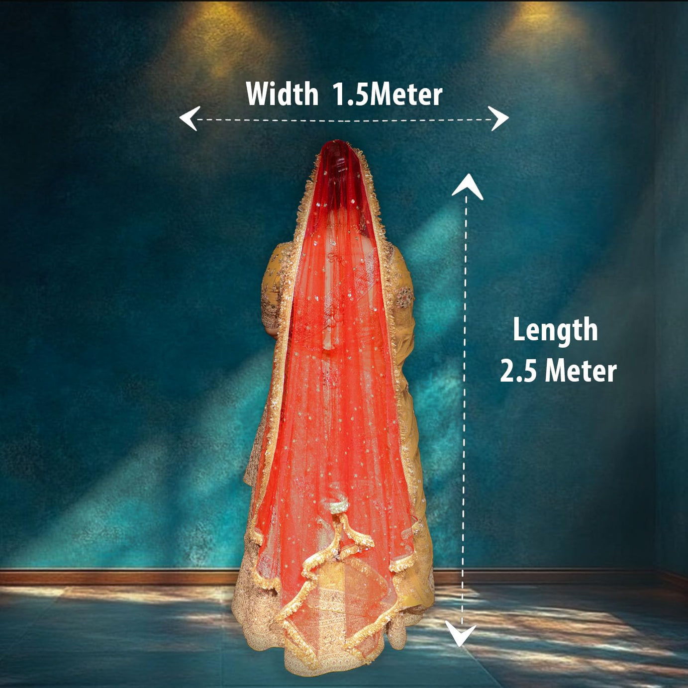 KAEVION  2.5 Meter Women Net Sequins Booti Bridal Dupatta With Sequins Kiran Frill | Trail Dulhan Entry Wedding Dupatta | Heavy Net Women Dupatta For Traditional Dresses, Saree, Lehenga | Contrast Chunni