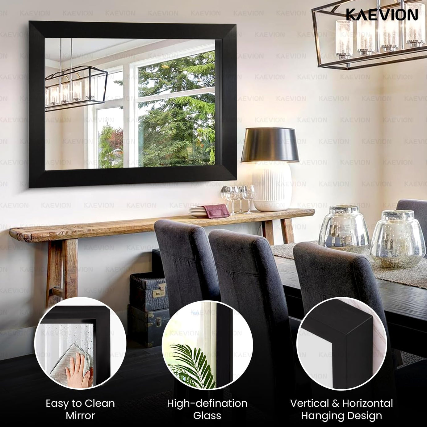 KAEVION Rectangle 3 Feet Wall Hanging Framed HD Mirror | Horizontal & Vertical Wall Mounted Makeup Mirror for Bathroom, Bedroom, Hotels, Beauty Salon