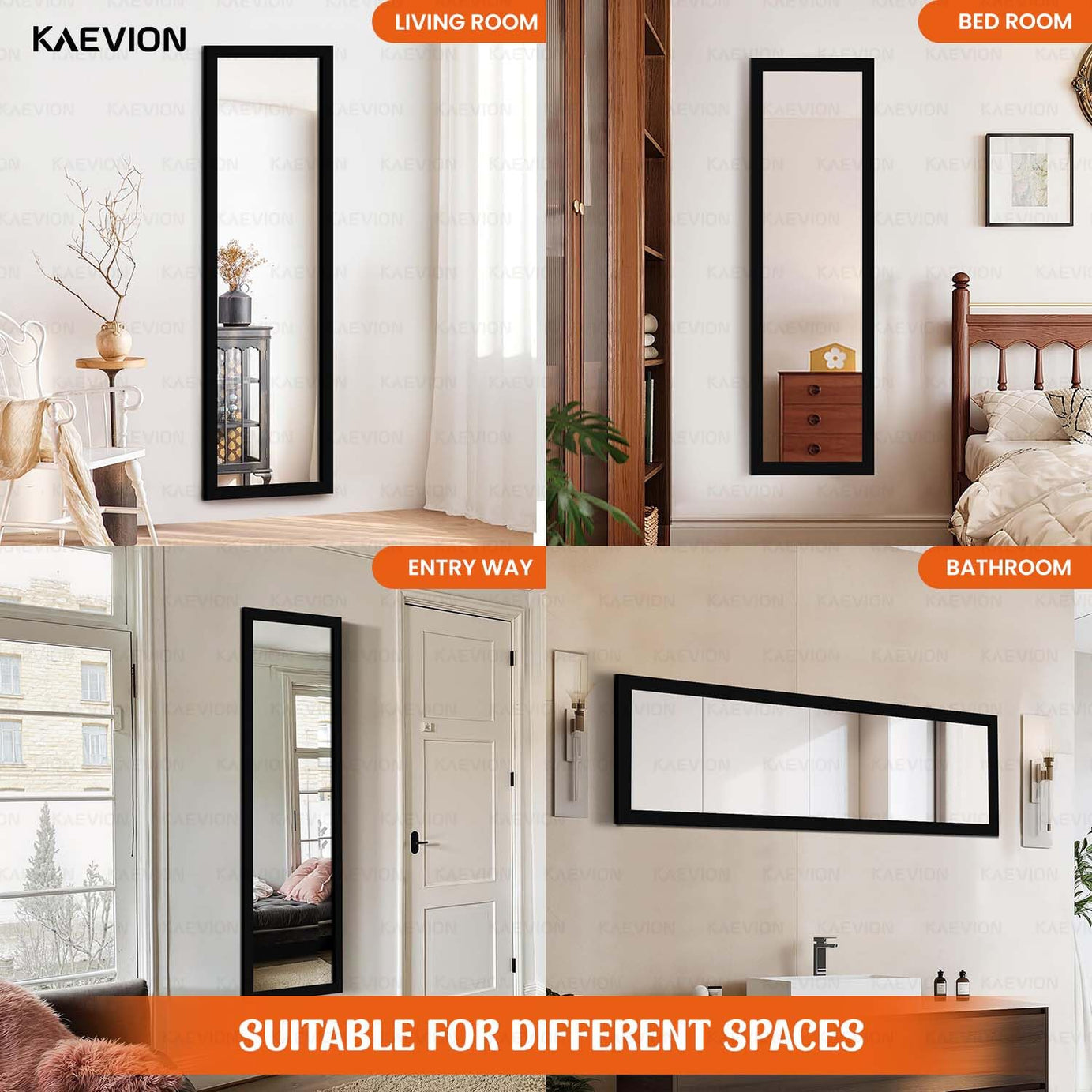 KAEVION Wall Hanging 4 Feet Long PVC Framed Full Length Mirror | Full Size Long Wall Mirror for Home Décor Bedroom Living Room | Wall Mounted Rectangular Standing Dressing Mirror
