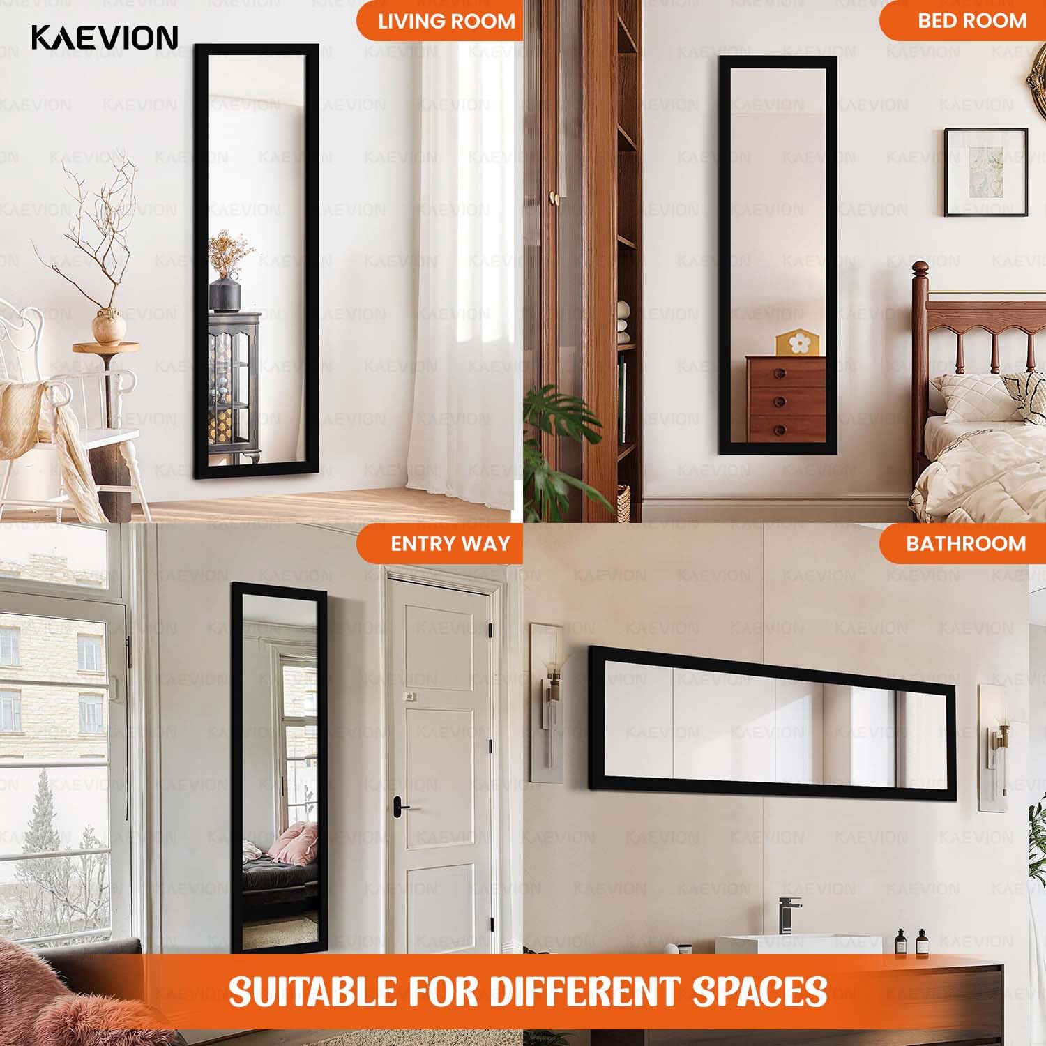 KAEVION Wall Hanging 4 Feet Long PVC Framed Full Length Mirror | Full Size Long Wall Mirror for Home Décor Bedroom Living Room | Wall Mounted Rectangular Standing Dressing Mirror
