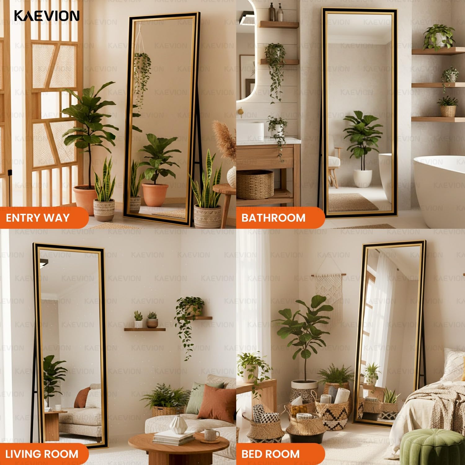 Kaevion Premium Luxury Full lenght Stand Mirror Golden Black