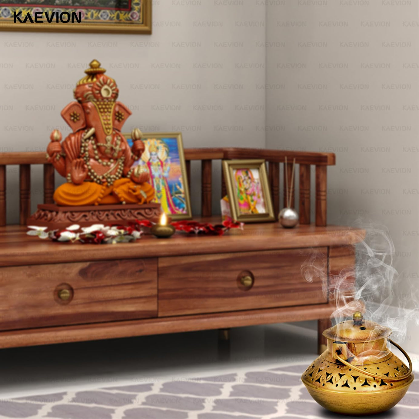 KAEVION Home Décor Small Size L5 X W5 X H4 Inch Brass Incense Holder Only | Wall Hanging Degchi Pot Dhup Dani | Home Decor Items for Living Room | Brass Tea Holder Pack of -1