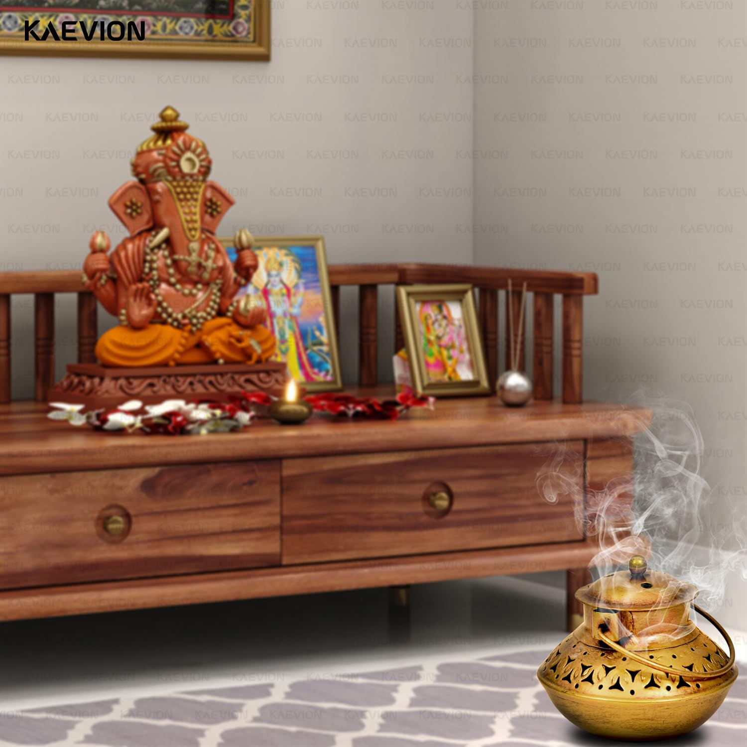 KAEVION Home Décor Small Size L5 X W5 X H4 Inch Brass Incense Holder Only | Wall Hanging Degchi Pot Dhup Dani | Home Decor Items for Living Room | Brass Tea Holder Pack of -1