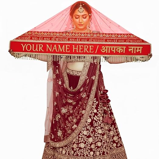 KAEVION Customized Bridal Wedding Dupatta, Bride Entry Duppatta with Text, Dulhan Name Odhni, Indian Wedding Chunni for Bride/Womens