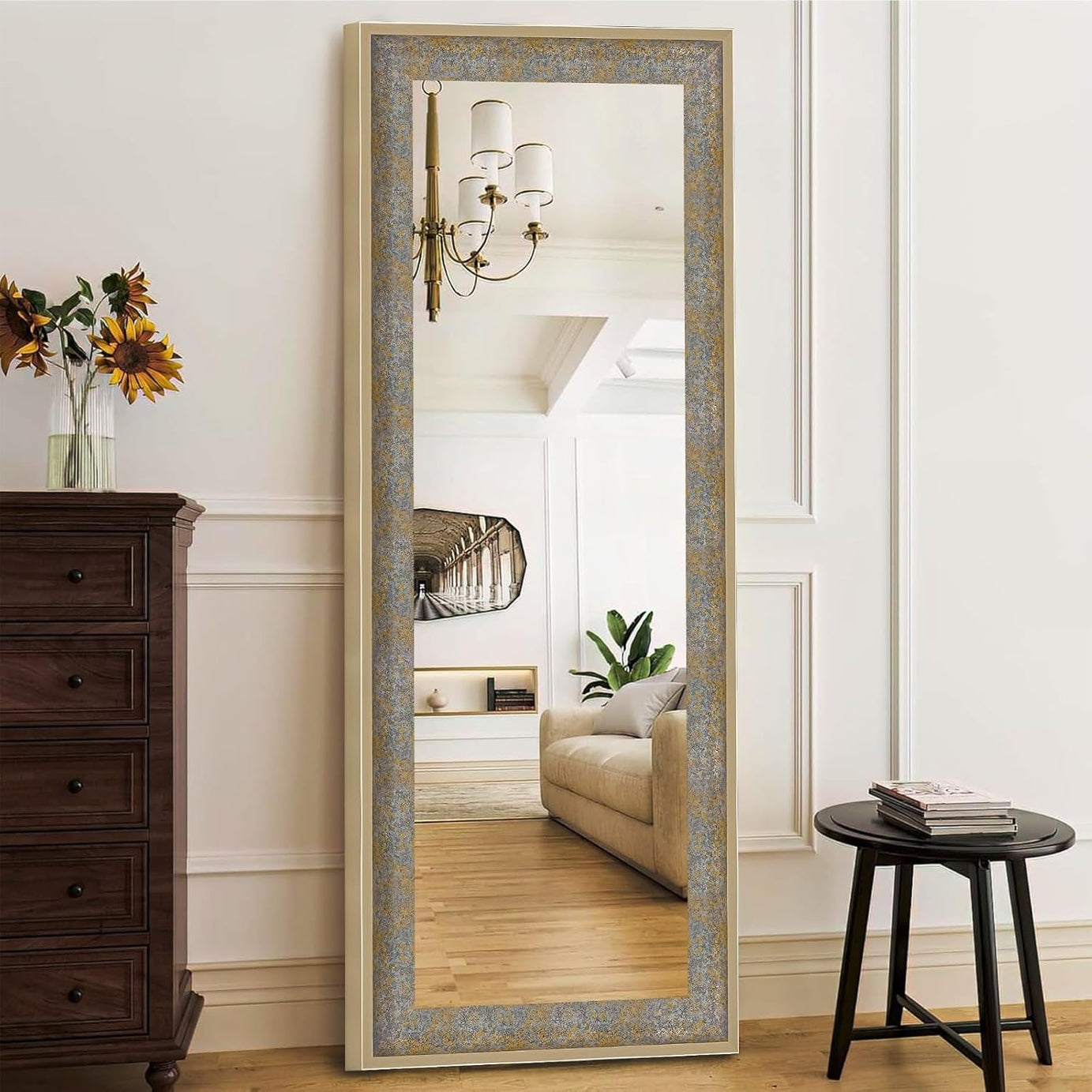 KAEVION 5 ft Modern Golden Full Length Mirror | Dressing Wall Hanging Mirror |Decorative Mirror for Wall Decoration Rectangular for Bedroom, Office, Hotel, Living Room Guest House, Home Décor