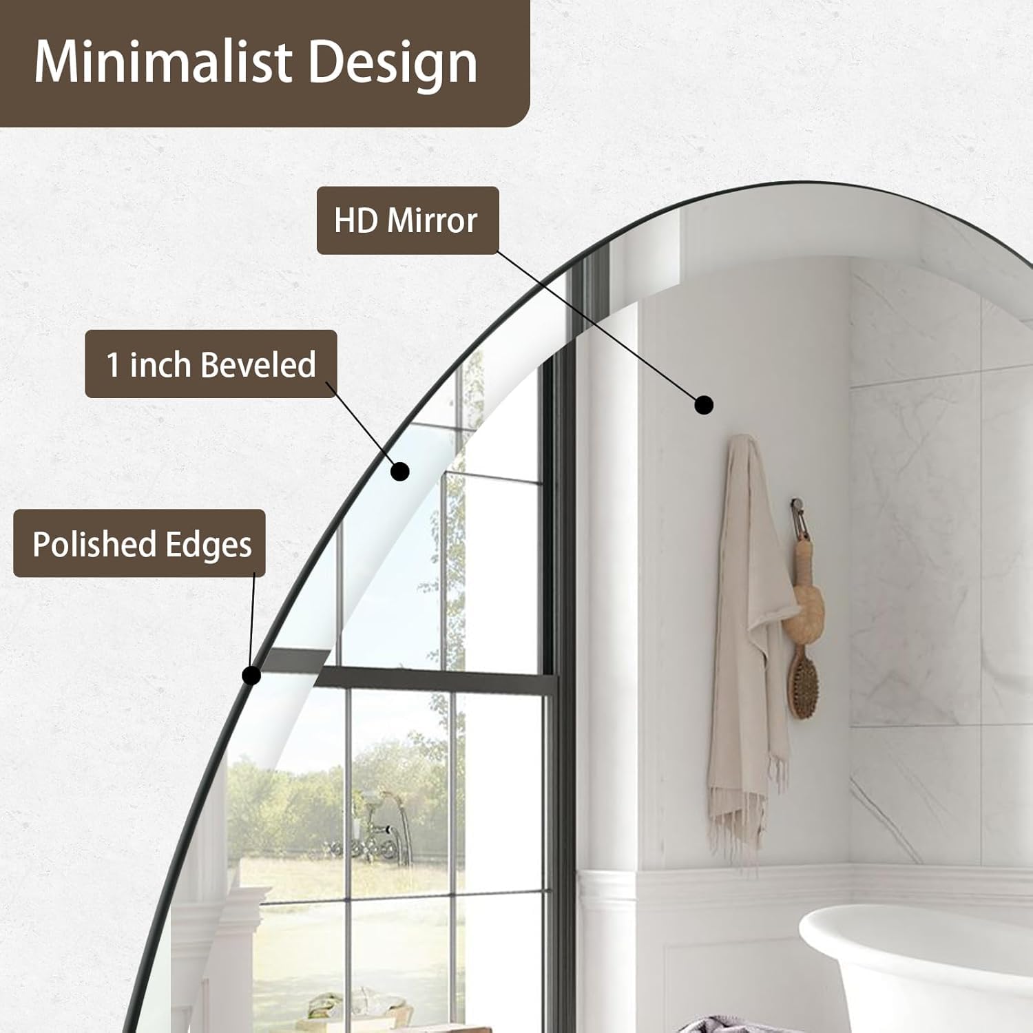 KAEVION 2 Feet Round Frameless Wall-Mounted HD Mirror with 5 mm Glass Thickness | Wall Hanging Mirror for Bathroom, Entryway, Living Room