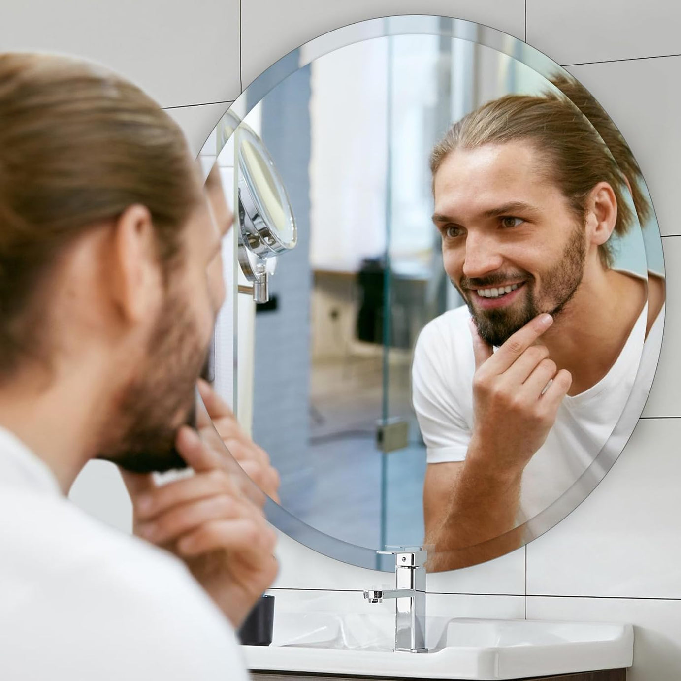 KAEVION 2 Feet Round Frameless Wall-Mounted HD Mirror with 5 mm Glass Thickness | Wall Hanging Mirror for Bathroom, Entryway, Living Room