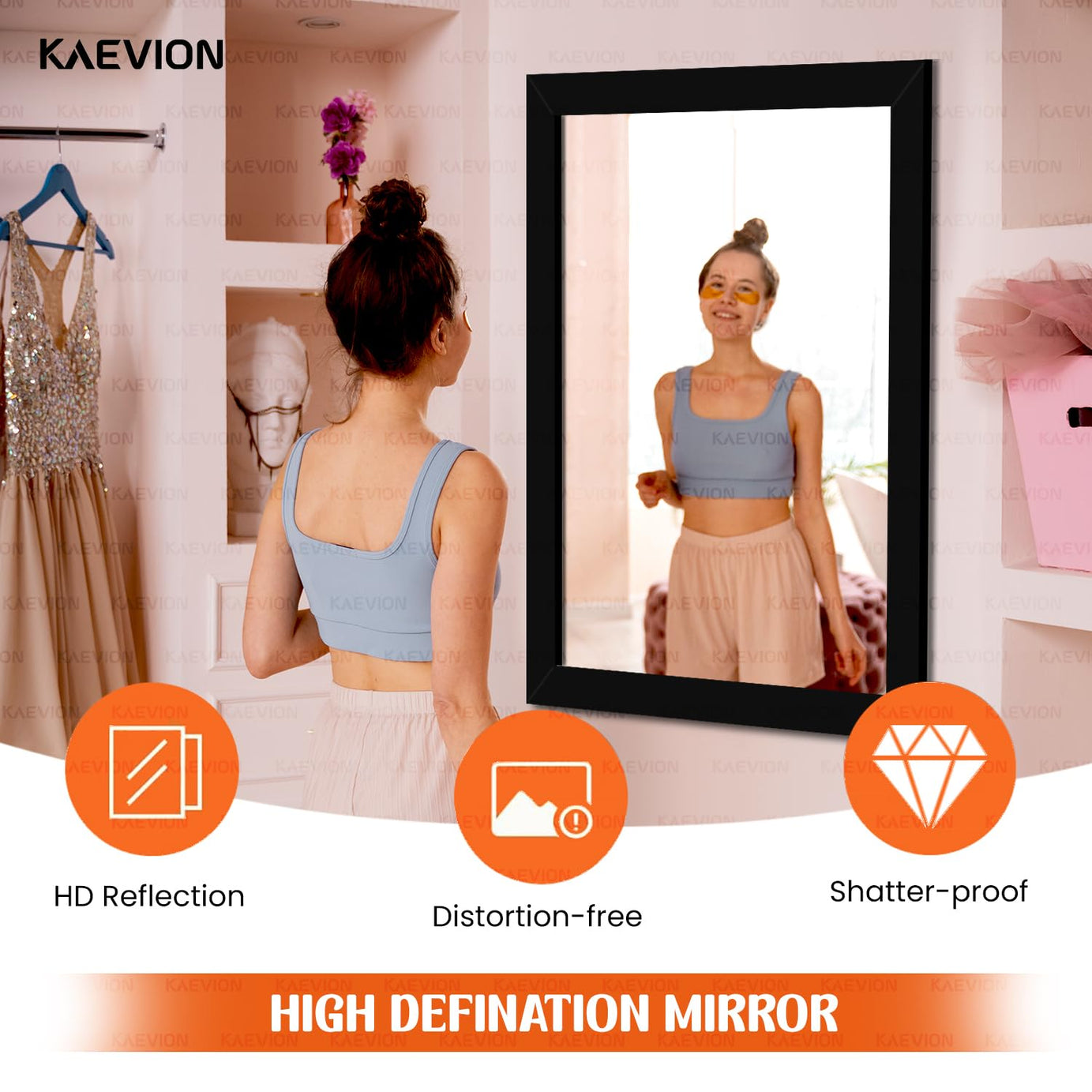 KAEVION Wall Hanging 2 Feet Water Proof PVC Framed Mirror | Wall Mirror for Bedroom or Bathroom | Home Decor Mounted Mirror for Bedroom Living-Room Vanity Farmhouse | Wash Room Mirror for Wall