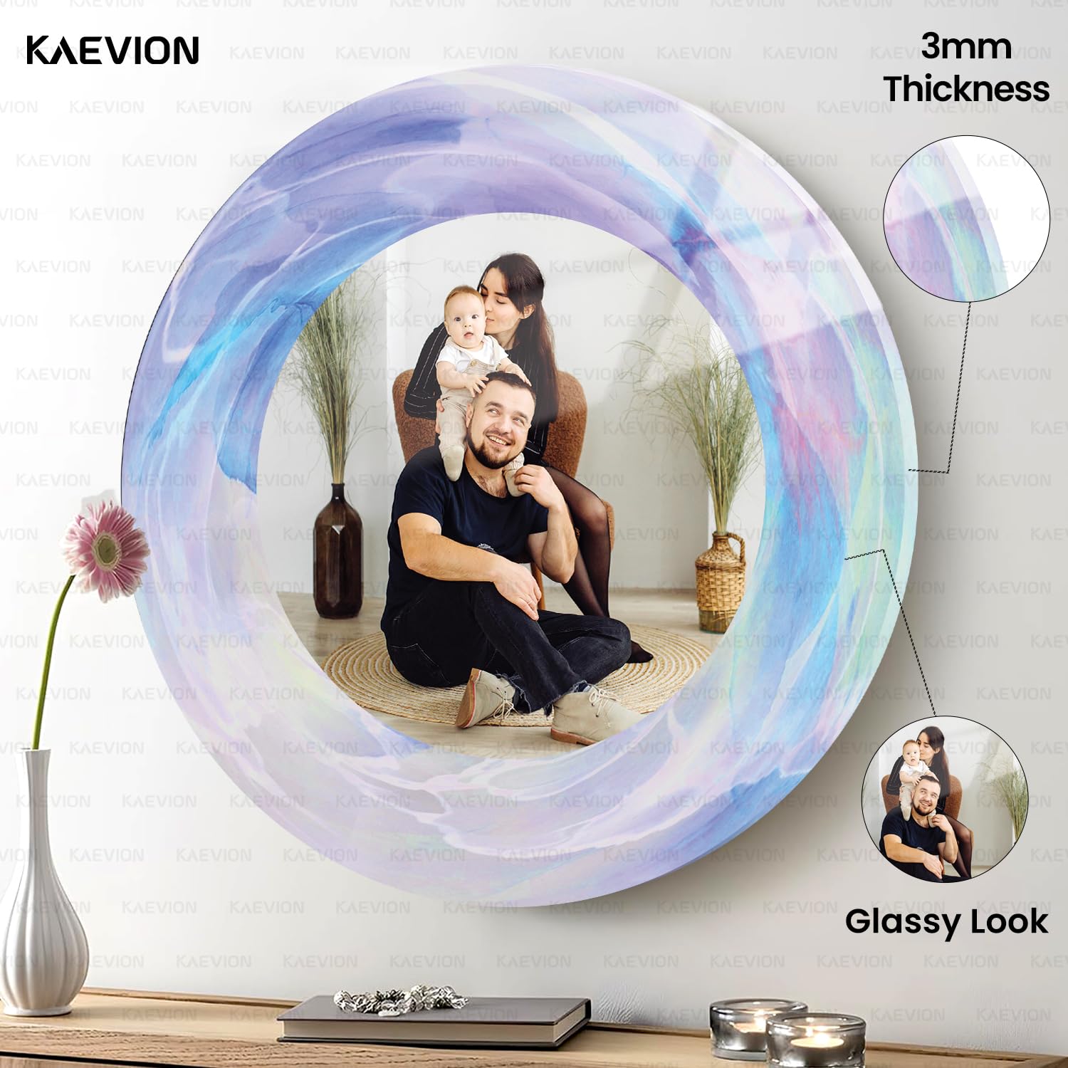 KAEVION  Customized / Personalized Acrylic Round Shaped Photo Frame | Wall Hanging Table Top Scratches Proof Picture Frame with Personalised Photo | Memorable Gift for Mother Father girls and Family | Home Décor Item 10x10 Inch (Thickness 3 MM)