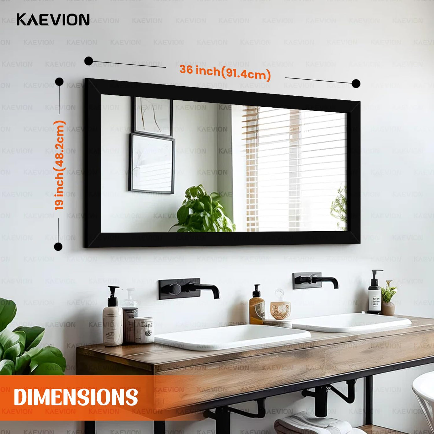 KAEVION Wall Hanging 3ft Waterproof PVC Framed Mirror | Wall Mirror for Bedroom or Bathroom | Home Decor Wall Mounted Mirror for Bedroom Living-Room Vanity Farmhouse| Wash Room Mirror for Wall