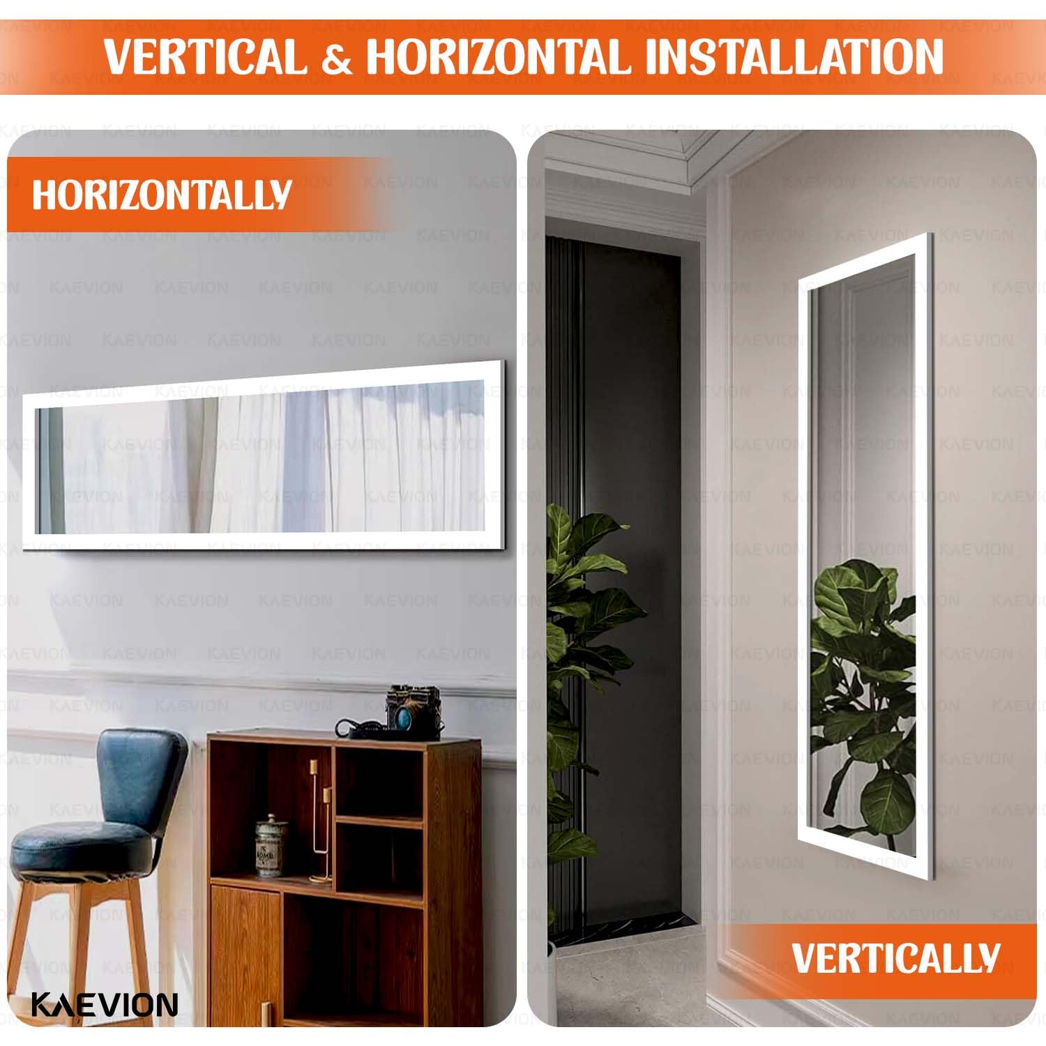 KAEVION 4ft White PVC Framed Full Size Long Wall Mirror | Rectangular Full Length Wall Mounted Dressing Mirror for Bedroom Living Room Hall Entryways | Home Decor Glass