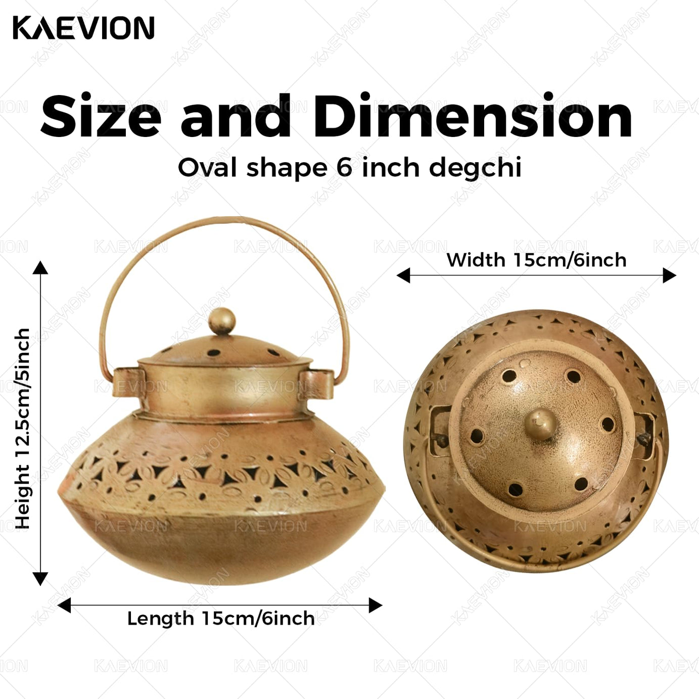 KAEVION Metal Brass Small Size 6 Inch Only Degchi Dhoop Burner | Wall Hanging Home Decor Incense Holder | Dhunuchi Dhoop Pot | Table Top Decor Tea Light Candle Holder | Diwali Decoration Item