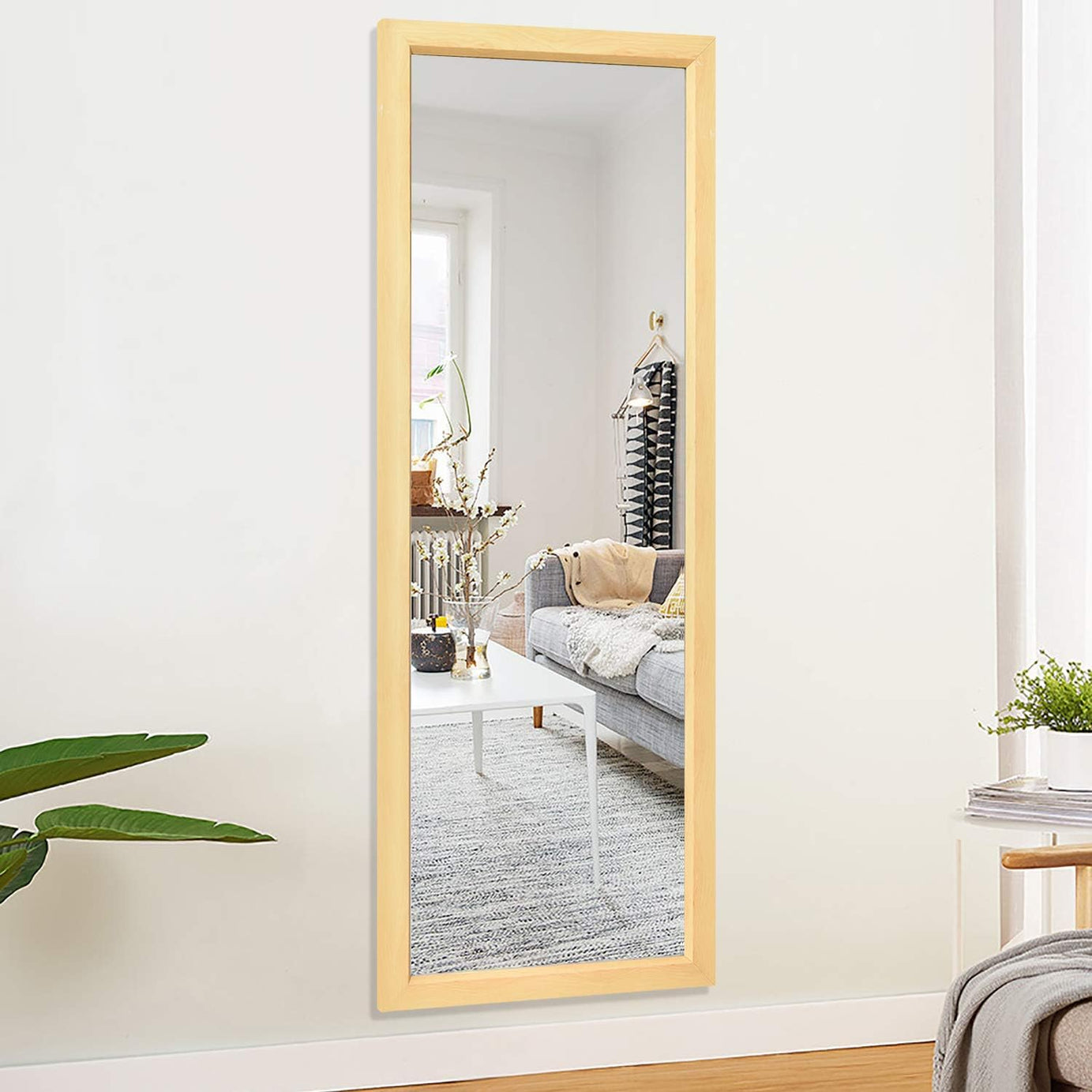 KAEVION 5.25 ft Natural Solid Wood Full Length Mirror Hanging or Leaning Wall, Large Bedroom, Floor, Dressing Mirror | Solid Wood Frame Wall-Mounted Mirror| Wall Hanging Glass Mirror