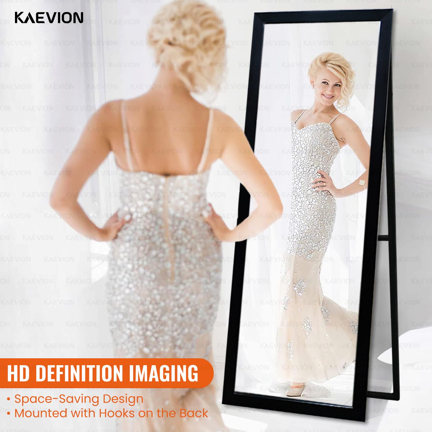 KAEVION Rectangle Black 5 Feet Full Length Standing Mirror| Full Mirror for Bedroom, Living Room| Big Wall Glass