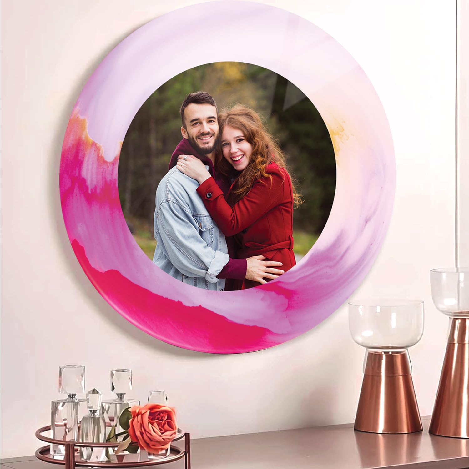 KAEVION Home Décor Customized/Personalized Clear Acrylic Wall Hanging Frameless Round Picture Photo/Poster Frame| Photo Frame Wall mounted For Gift, Anniversary, Birthday, (10" X 10" X 3 mm)