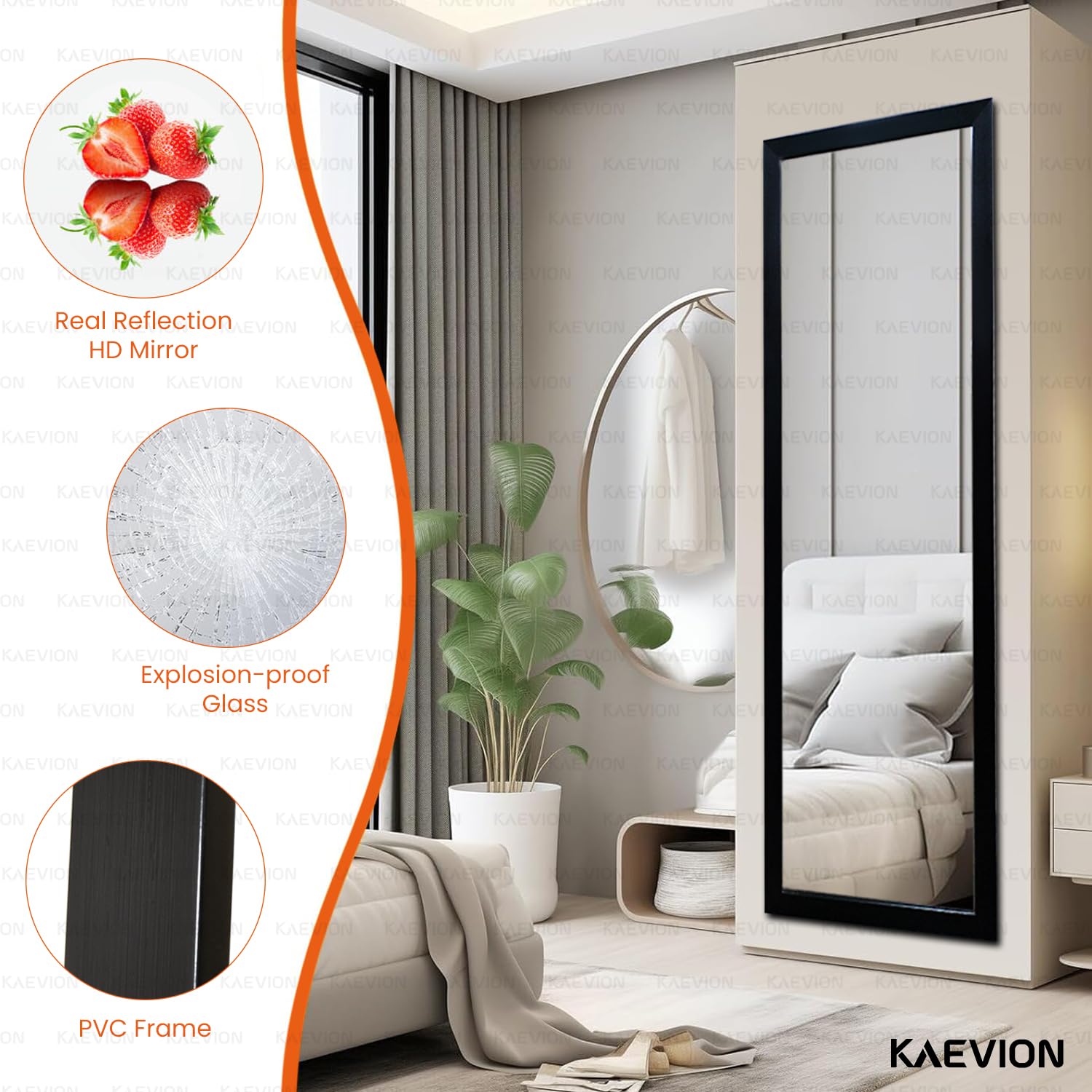 KAEVION Rectangular 5.25 Feet Full-Length Waterproof PVC Wooden Frame Wall Hanging Mirror | Wall Mirror | Home Decor Wall Mounted Mirror for Bedroom Living-Room Vanity Farmhouse