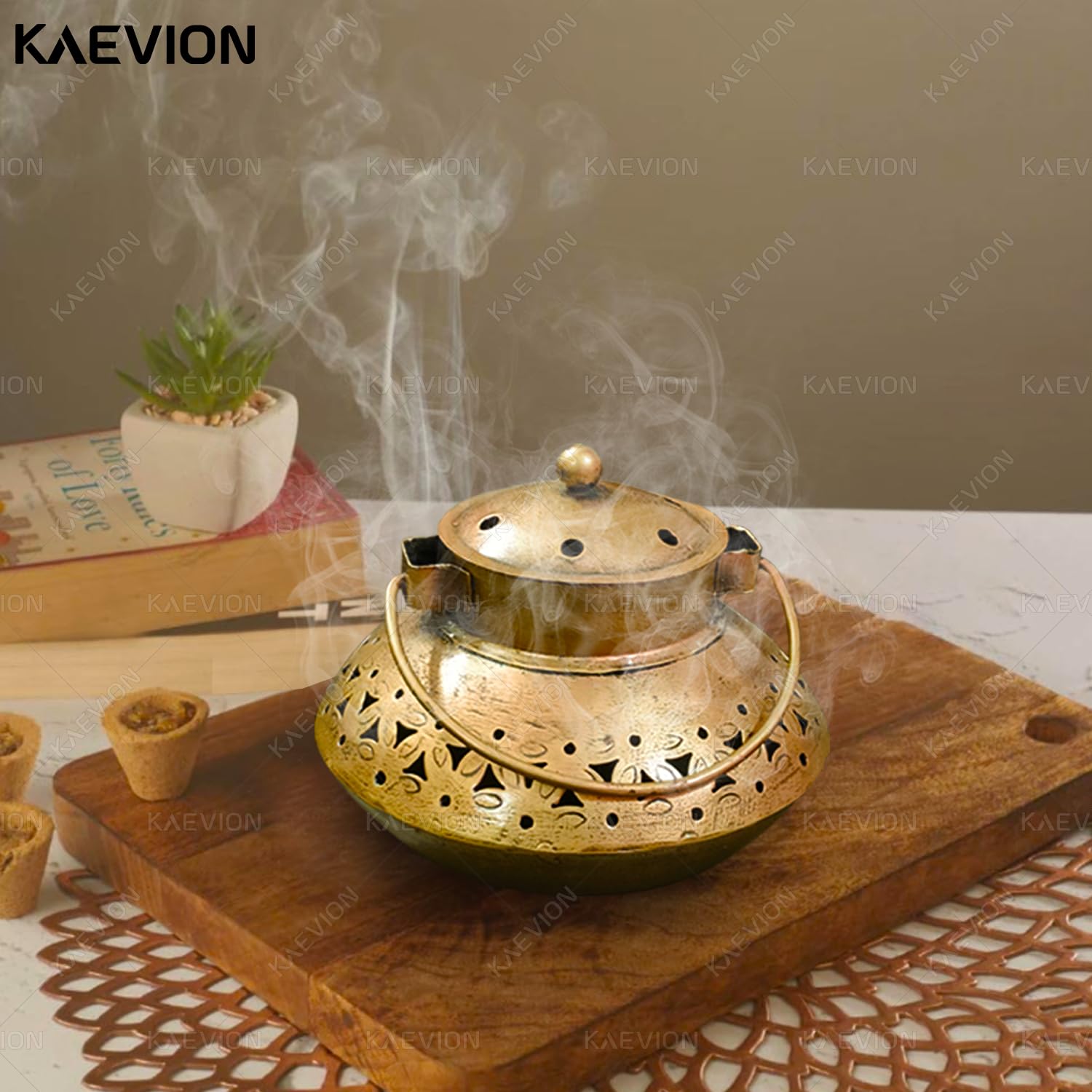 KAEVION Metal Brass Small Size 6 Inch Only Degchi Dhoop Burner | Wall Hanging Home Decor Incense Holder | Dhunuchi Dhoop Pot | Table Top Decor Tea Light Candle Holder | Diwali Decoration Item