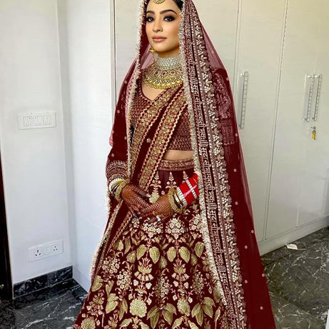 KAEVION Women Net 2.5 Meter Sada Saubhagyawati Bhav Wedding Dupatta with Kiran Lace | Embroidered Traditional Bridal  Designer Contrast Dupatta for Special Occasion | Dulhan Chunni