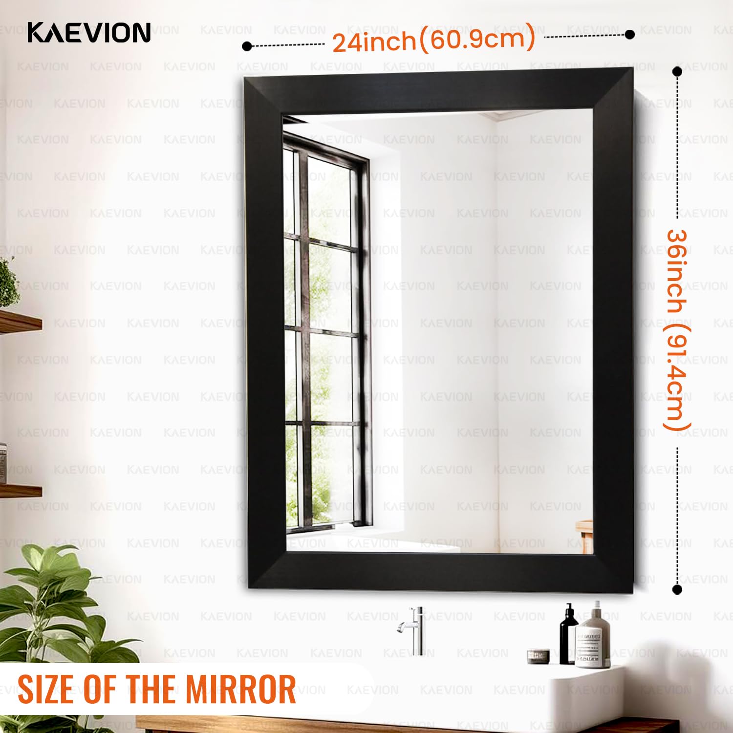 KAEVION Rectangle 3 Feet Wall Hanging Framed HD Mirror | Horizontal & Vertical Wall Mounted Makeup Mirror for Bathroom, Bedroom, Hotels, Beauty Salon