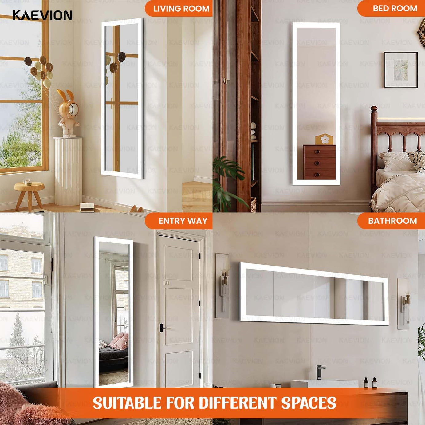 KAEVION 4ft White PVC Framed Full Size Long Wall Mirror | Rectangular Full Length Wall Mounted Dressing Mirror for Bedroom Living Room Hall Entryways | Home Decor Glass