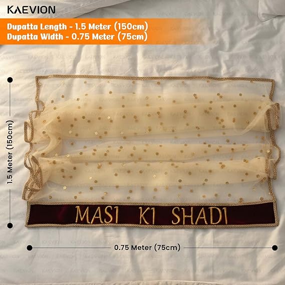 Kaevion Masi Ki Shadi Dupatta/Bua Ki Shadi Chunni/Didi Ki Shadi Odhni/ Beautiful Entry Dupatta for Kid’s-Cream