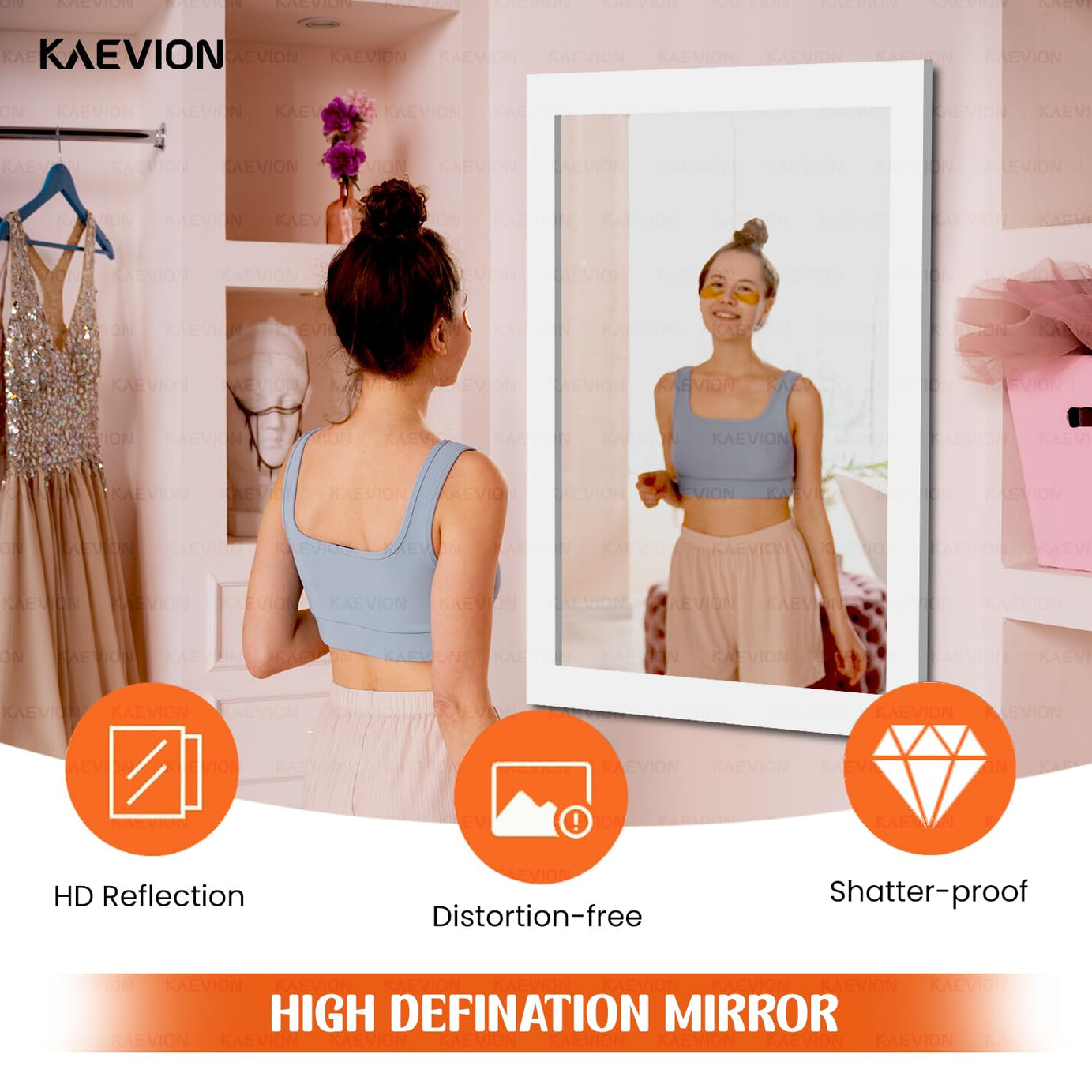 KAEVION Wall Hanging 2ft White Water Proof PVC Framed Mirror |Wall Mirror for Bedroom or Bathroom |Home Decor Wall Mounted Mirror for Bedroom Living-Room Vanity Farmhouse| wash Room Mirror for Wall