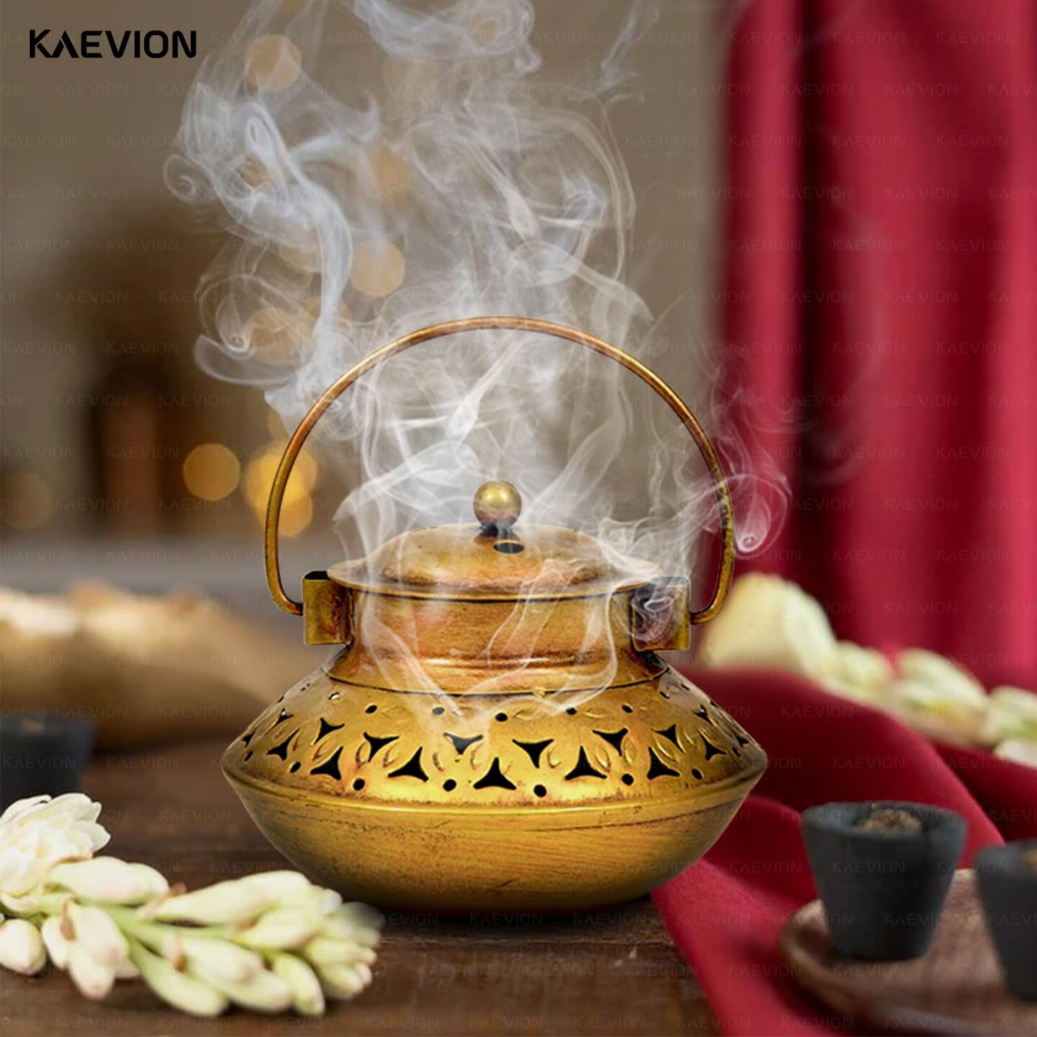 KAEVION Home Décor Small Size L5 X W5 X H4 Inch Brass Incense Holder Only | Wall Hanging Degchi Pot Dhup Dani | Home Decor Items for Living Room | Brass Tea Holder Pack of -1