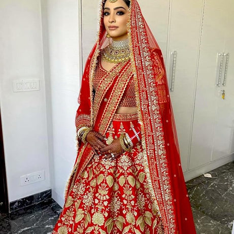 KAEVION Net Bridal Sada Saubhagyawati Bhav Wedding Dupatta with Kiran lace -2.5 Meter