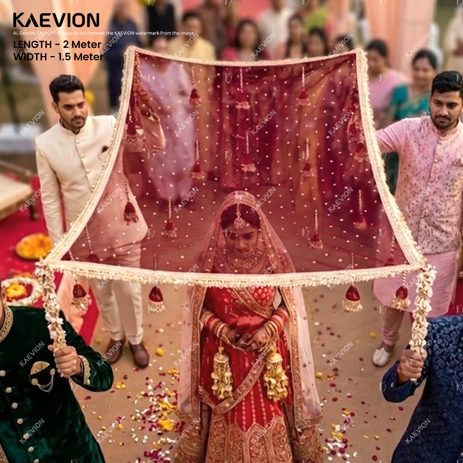 KAEVION Royal Maroon Bridal Entry Decorative Garland Dulhan Welcome Canopy - Handcrafted Phoolon Ki Chadar Canopy for Dulhan Grand Entry - Traditional Wedding, Mehndi & Barat Decor