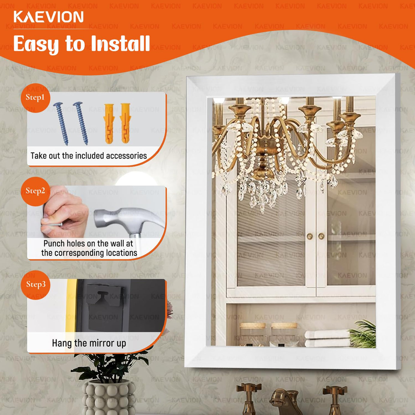 KAEVION Wall Hanging 1.75ft Water Proof PVC Framed Mirror | Wall Mirror for Bedroom or Bathroom |Home Decor Wall Mount Mirror for Bedroom Living-Room Vanity Farmhouse| washroom Mirror for Wall