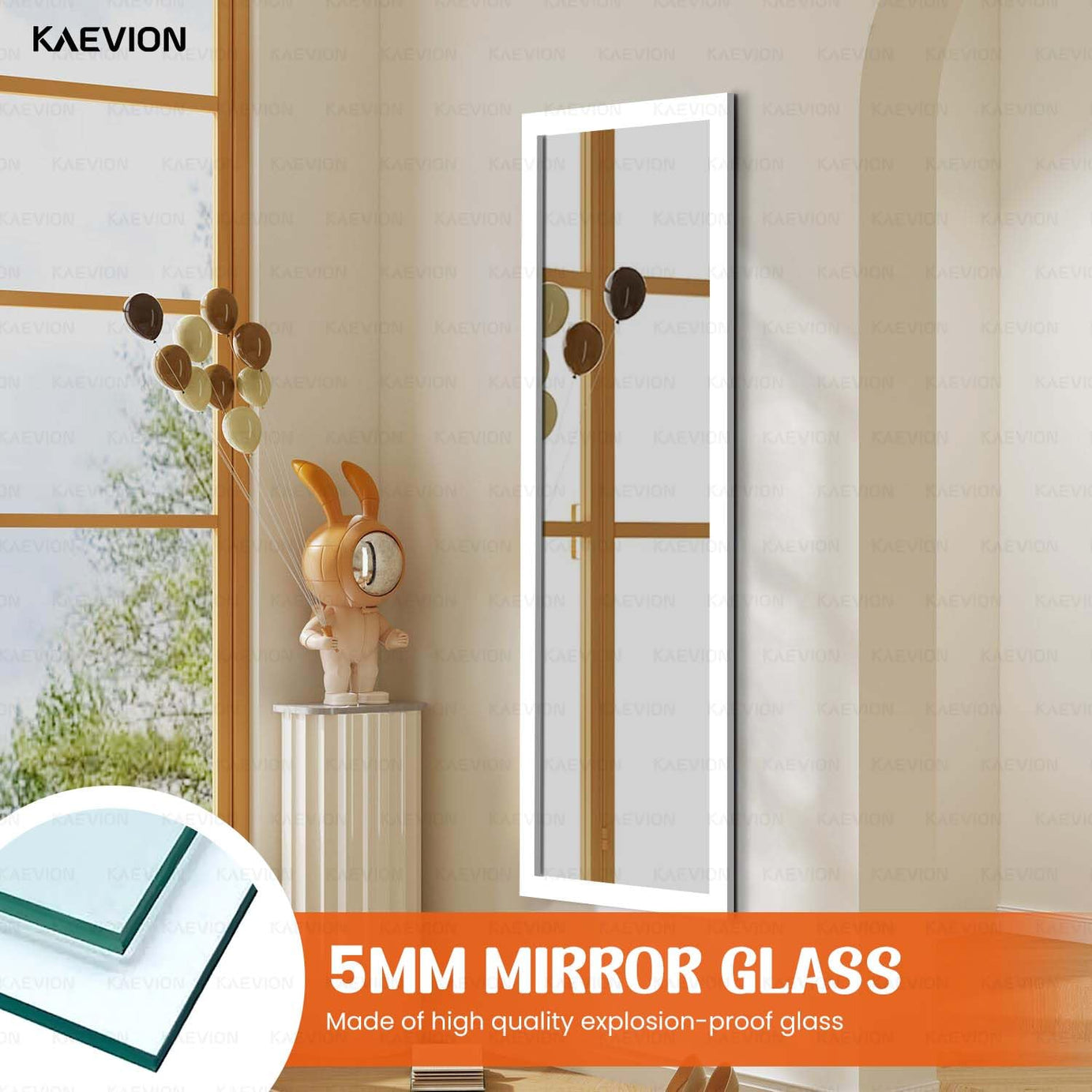 KAEVION 4ft White PVC Framed Full Size Long Wall Mirror | Rectangular Full Length Wall Mounted Dressing Mirror for Bedroom Living Room Hall Entryways | Home Decor Glass