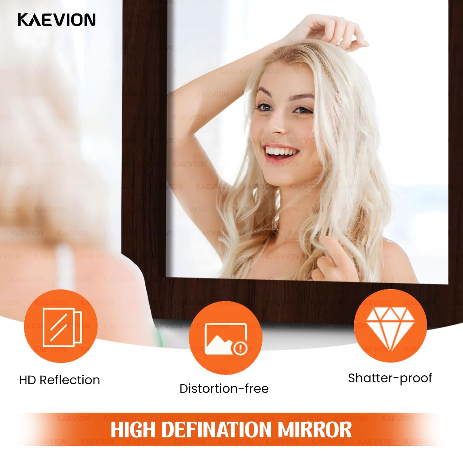 KAEVION Wall Hanging 1.75ft Brown Water Proof PVC Framed Mirror |Wall Mirror for Bedroom or Bathroom |Home Decor Wall Mount Mirror for Bedroom Living-Room Vanity Farmhouse| washroom Mirror for Wall