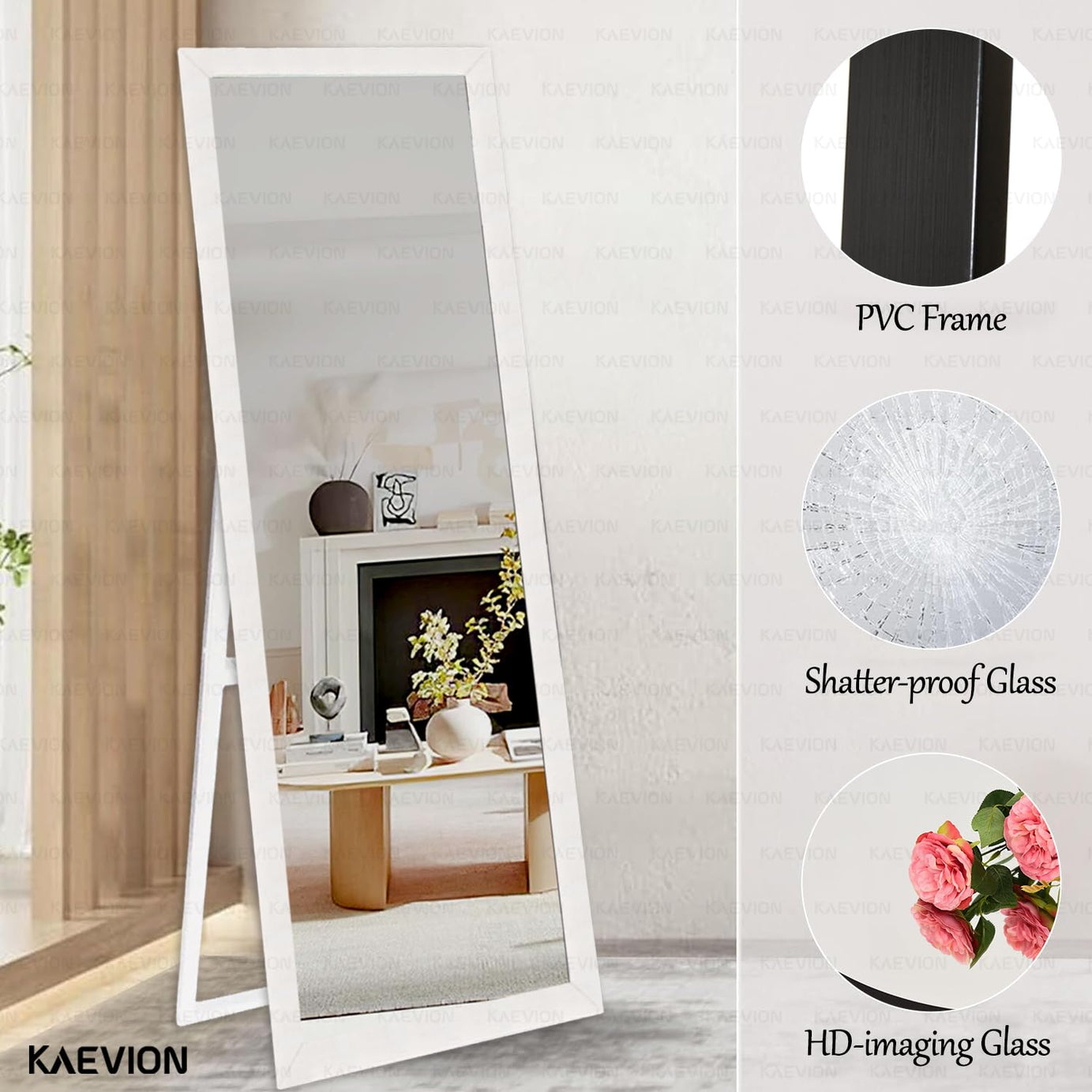 KAEVION Rectangle Cheval Full Length Mirror 5 Feet Long Size with 5MM Glass | Floor Standing Full Size Mirror| Full-Length Mirror with Stand for Living Room, Bedroom, Dressing Room