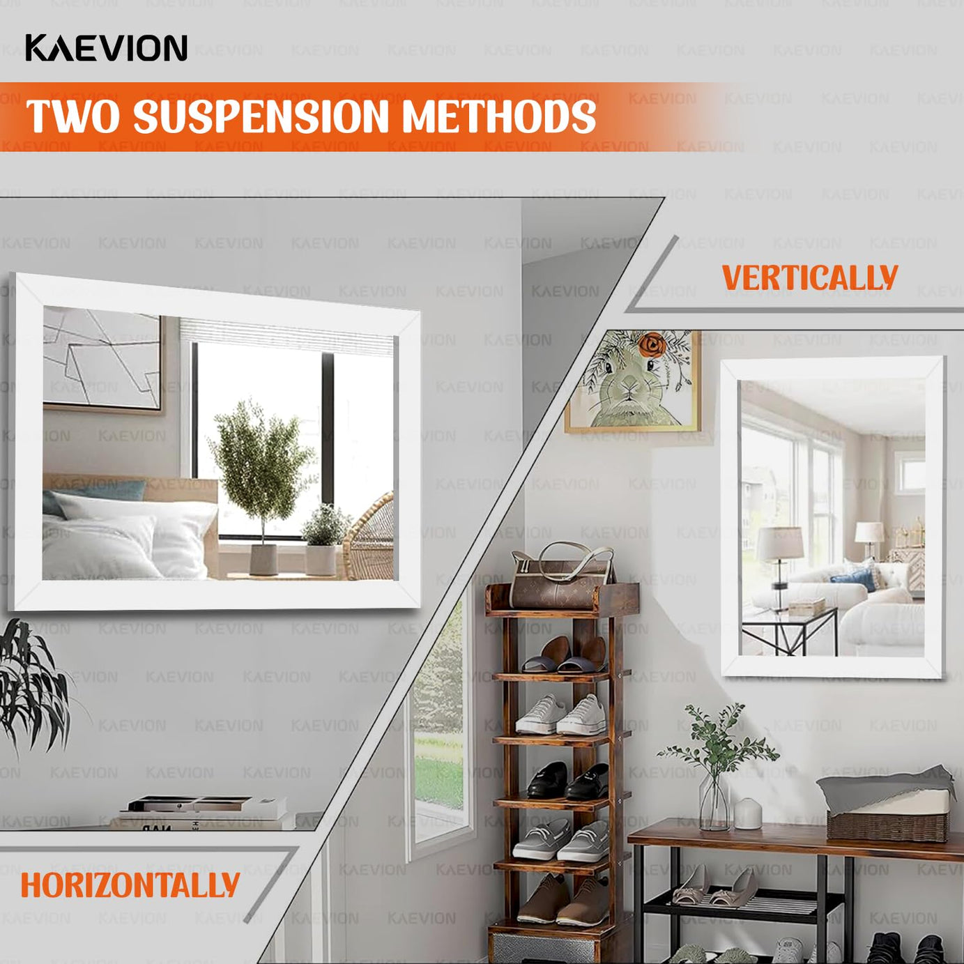 KAEVION Wall Hanging 2ft White Water Proof PVC Framed Mirror |Wall Mirror for Bedroom or Bathroom |Home Decor Wall Mounted Mirror for Bedroom Living-Room Vanity Farmhouse| wash Room Mirror for Wall