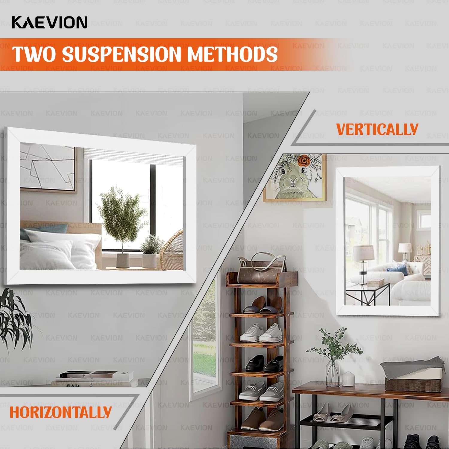 KAEVION Wall Hanging 2ft White Water Proof PVC Framed Mirror |Wall Mirror for Bedroom or Bathroom |Home Decor Wall Mounted Mirror for Bedroom Living-Room Vanity Farmhouse| wash Room Mirror for Wall