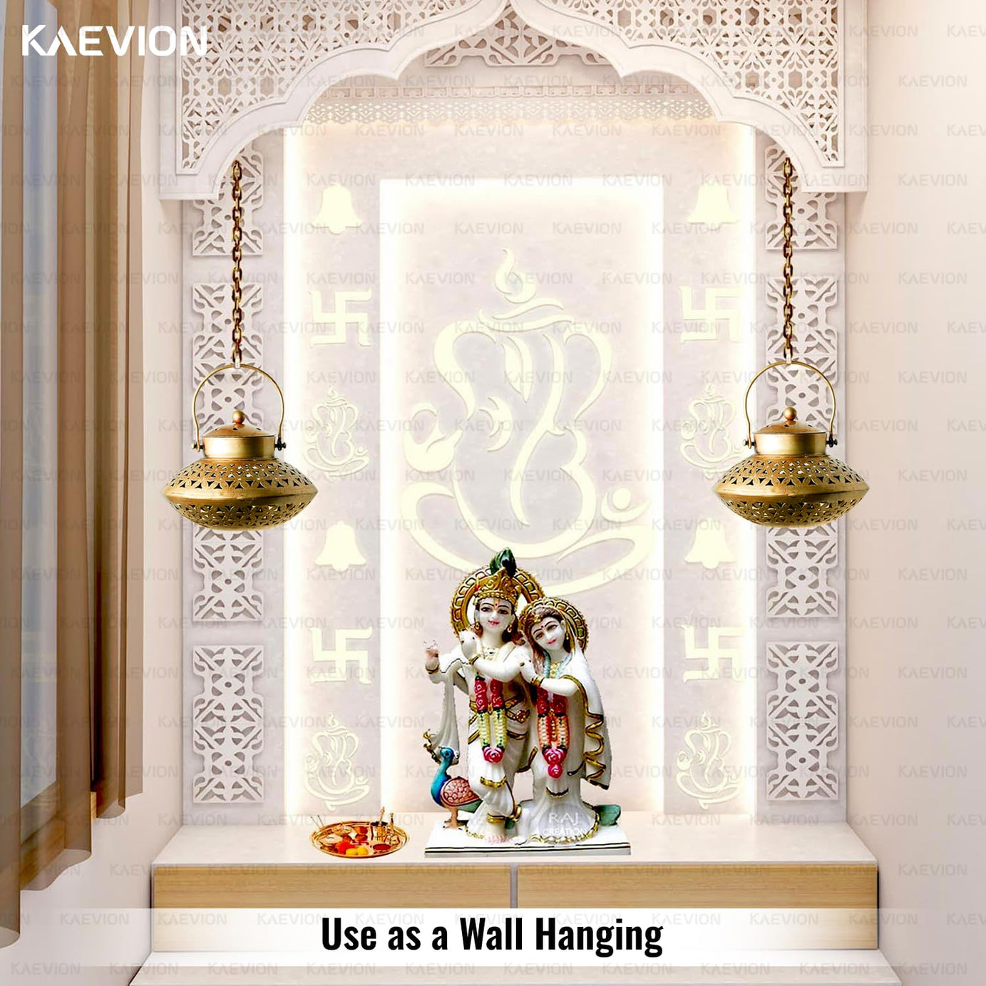 KAEVION Metal Brass Dhoop Dani Degchi Style Tea Light Candle Holder | Medium Size 7” in Wall Hanging Table Top Dhoop Stand Home Decor | Incense Dhup Burner for Pooja Room or Diwali Decoration