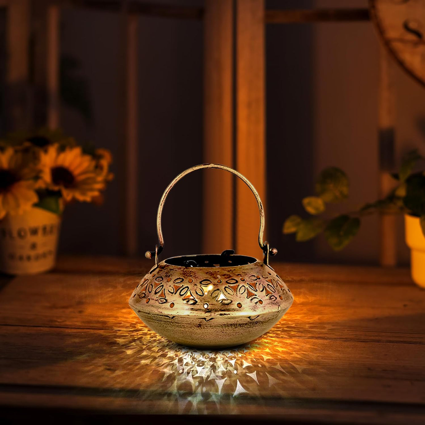 KAEVION 5 pcs Wall Hanging Brass Metal Small Size 5” in Degchi String Light Holder | Tabletop Tea Light Candle Holder | Diwali Decoration String Light Incense Burner | Dhoop Dani Pot Diya Holder