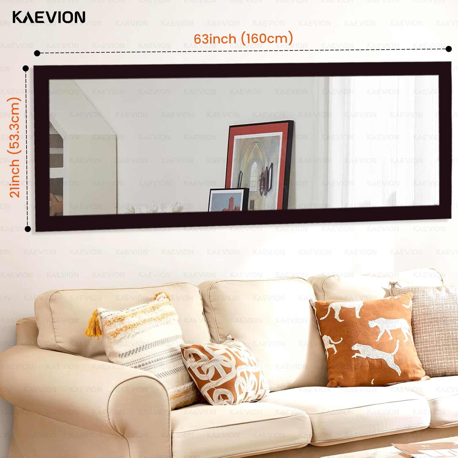 KAEVION Rectangular 5.25 Feet Brown Full-Length Waterproof PVC Wooden Frame Wall Hanging Mirror | Wall Mirror | Home Decor Wall Mounted Mirror for Bedroom Living-Room Vanity Farmhouse