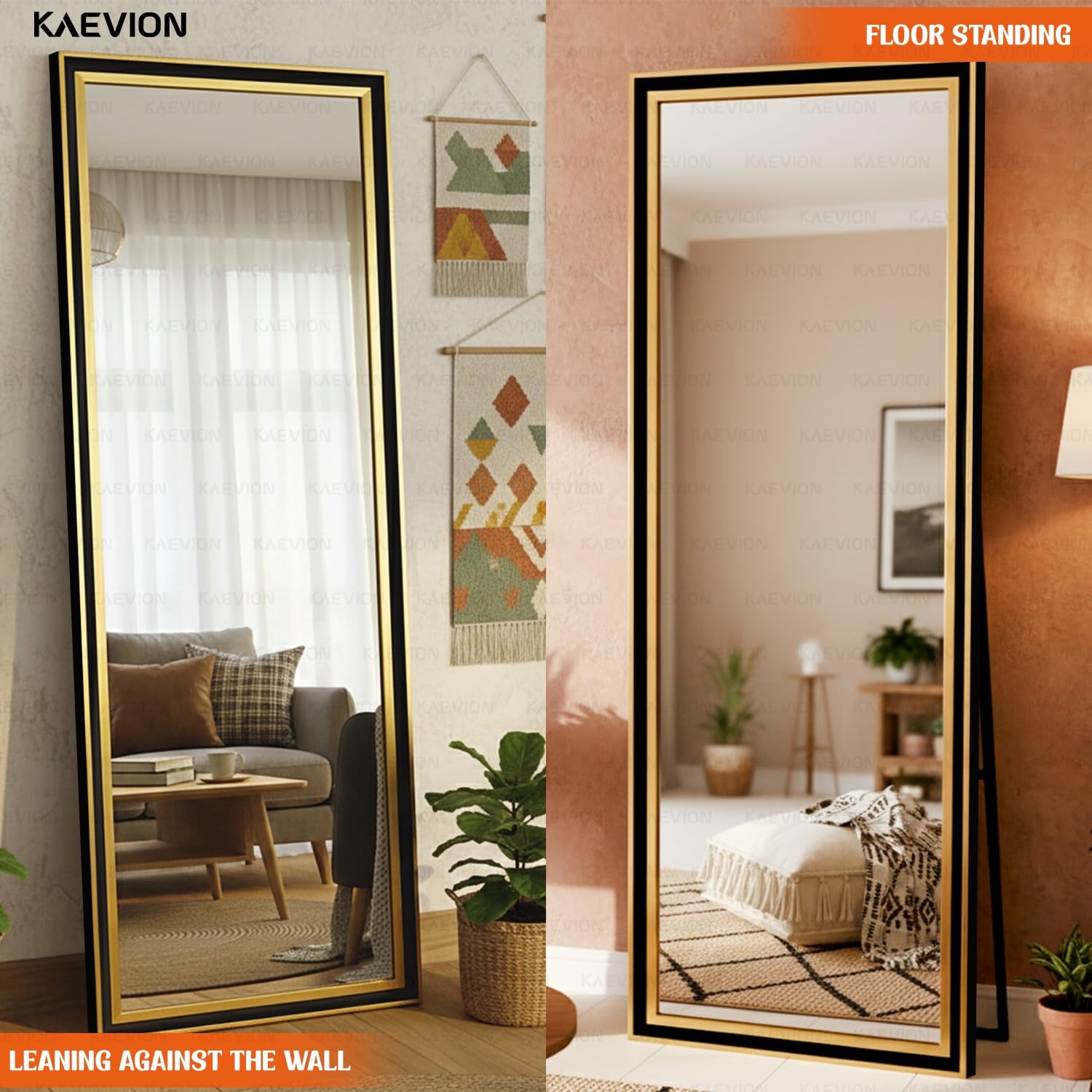Kaevion Premium Luxury Full lenght Stand Mirror Golden Black