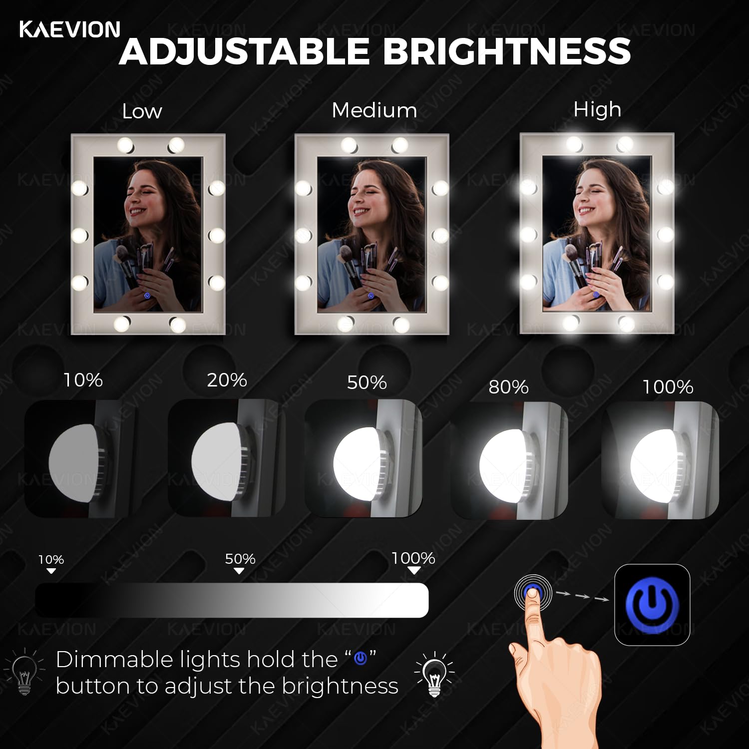 KAEVION 2 Feet Rectangular PVC Framed Wall Mount LED Mirror with 10 LED Bulbs | Makeup Vanity Mirror with LED Lights in 3 Shade (Warm/White/Cool) | Durable & Clear Reflection | Exquisite Wall Mirror