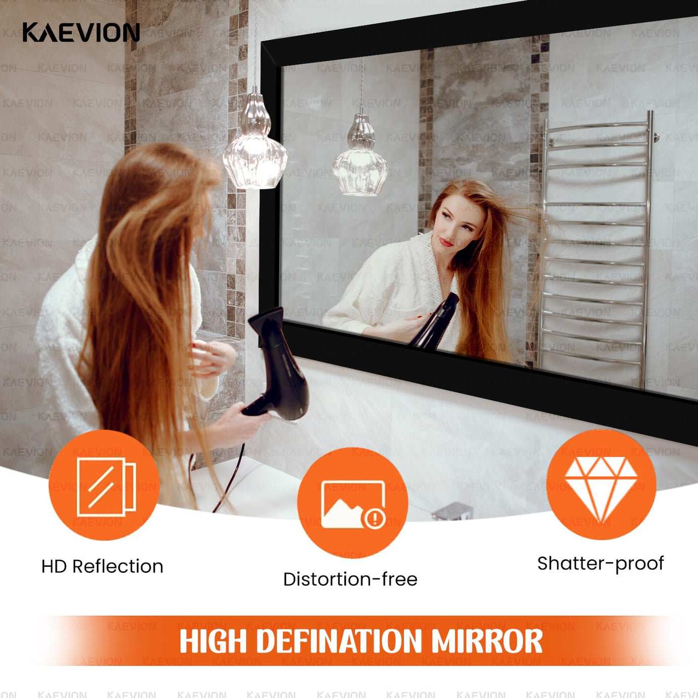 KAEVION Wall Hanging 3ft Waterproof PVC Framed Mirror | Wall Mirror for Bedroom or Bathroom | Home Decor Wall Mounted Mirror for Bedroom Living-Room Vanity Farmhouse| Wash Room Mirror for Wall
